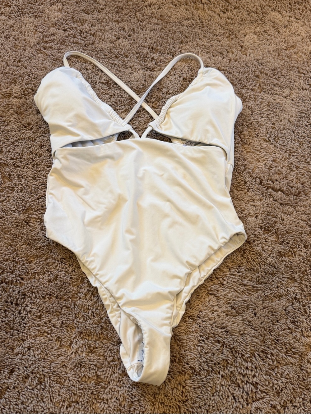 New small Anthropologie one piece swimsuit cut out tie back white triangle cups
